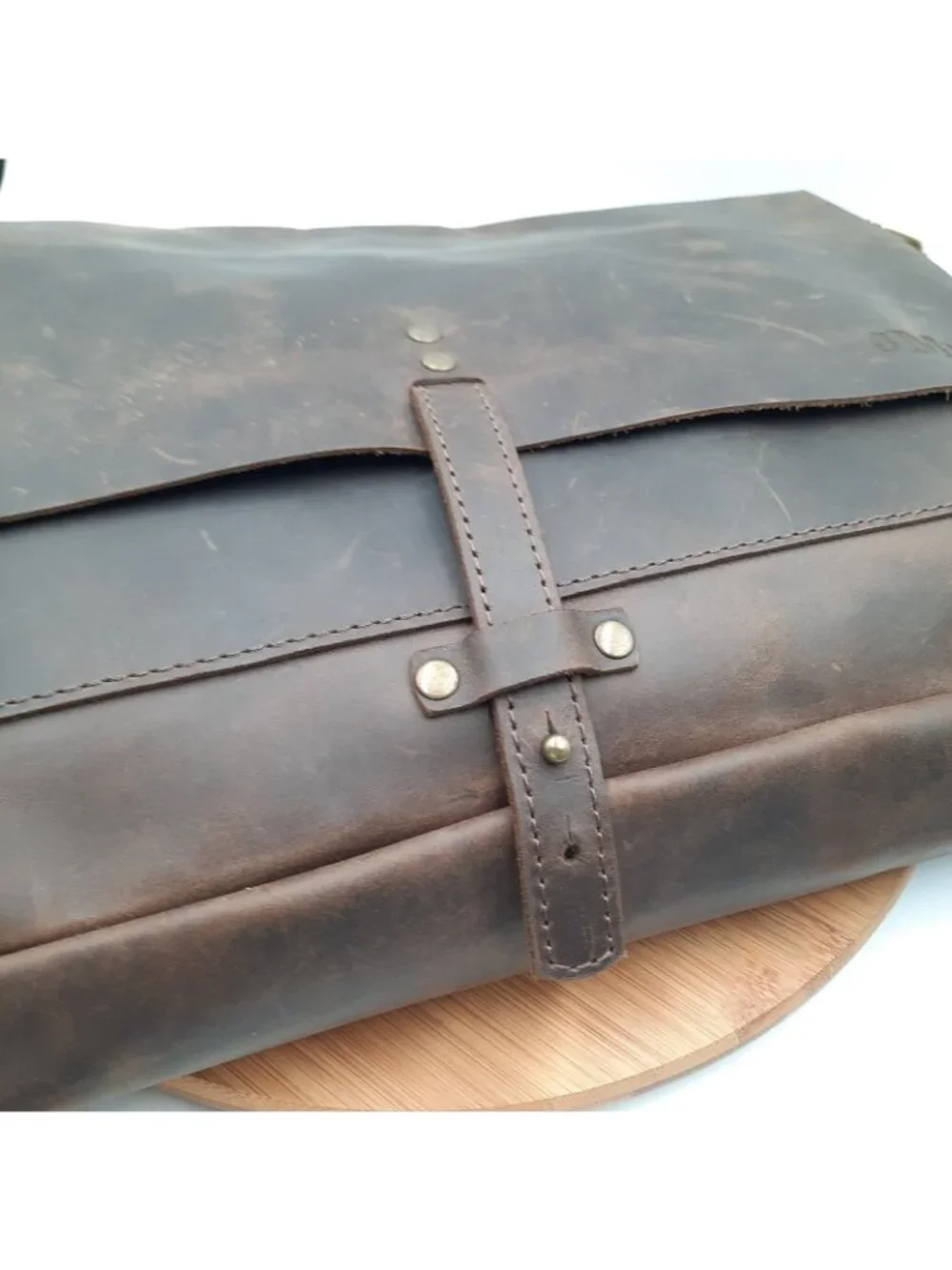 Handmade Leather Goods Brown Full Grain Messenger Bag Shoulder Strap USA 'JMM'